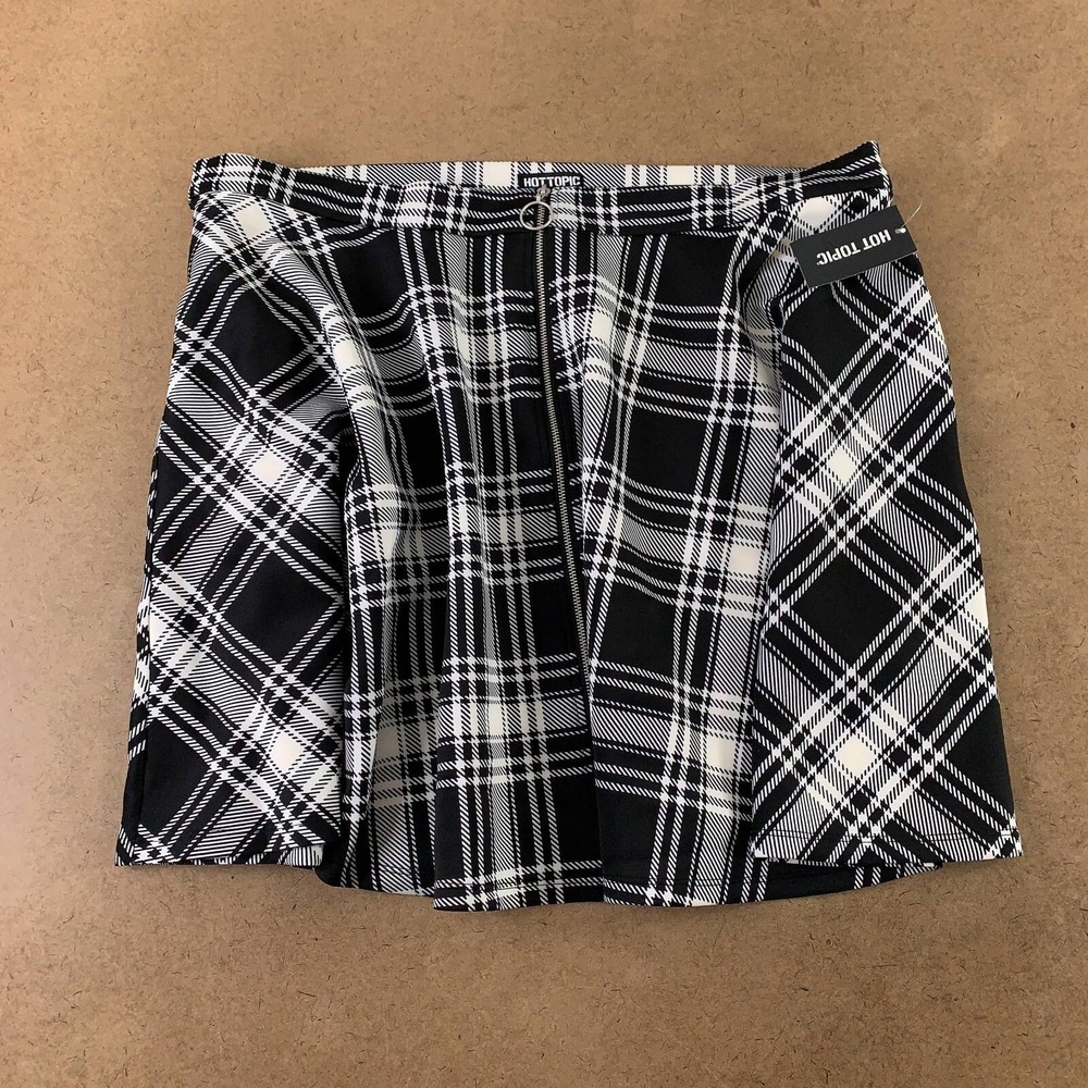 Hot Topic Juniors Size 3 Black White Mini Stretch Zipper A Line Skirt NWT